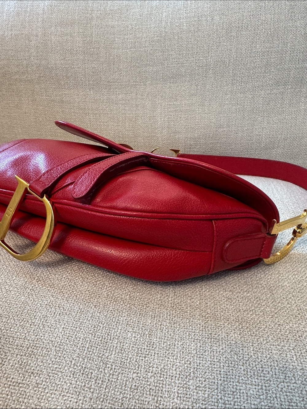 Authentic Christian Dior Vintage Red Leather Saddle Bag Gold Hardware w/ COA Y2K - Picture 7 of 17